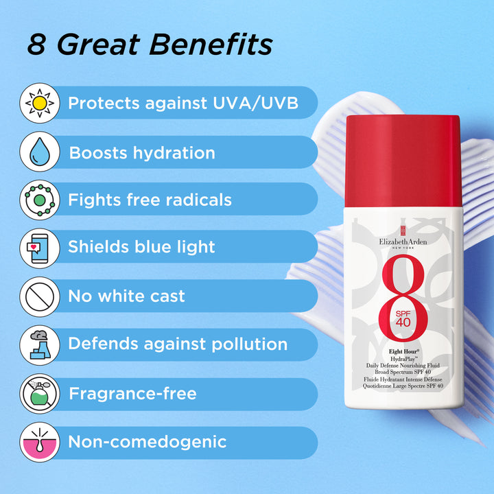 Eight Hour® HydraPlay™ Daily Defense Nourishing Fluid Broad Spectrum SPF 40 Product Benefits