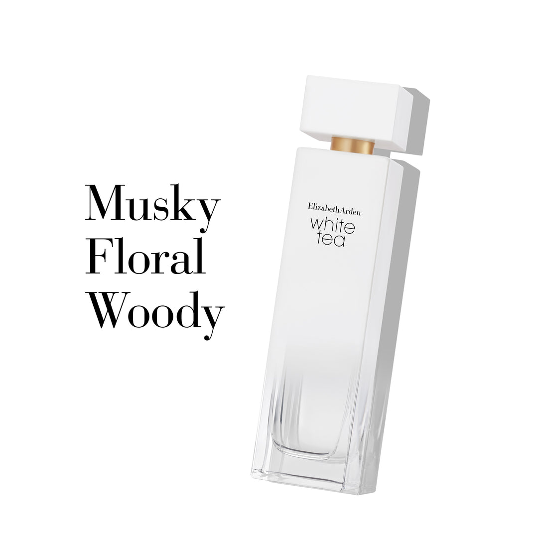 Musky Floral Woody Bottle Showcase on White Background