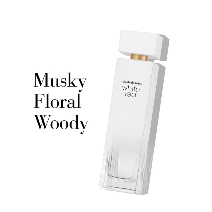 Musky Floral Woody Bottle Showcase on White Background