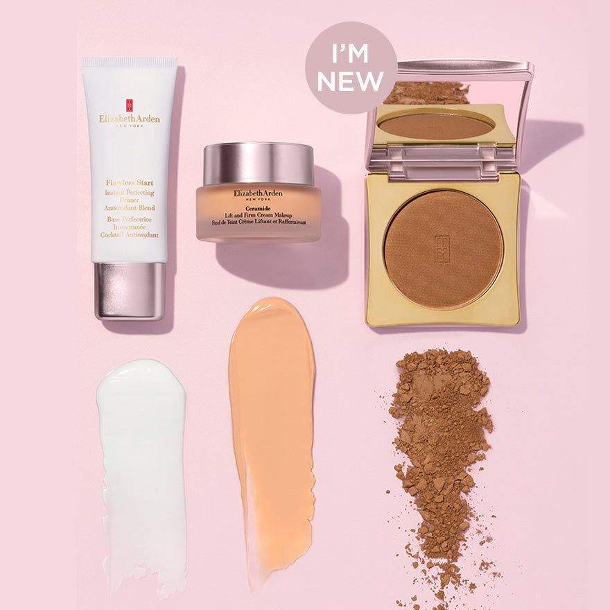 Elizabeth Arden make up with textures, includes the NEW Flawless Finish Pressed Powder
