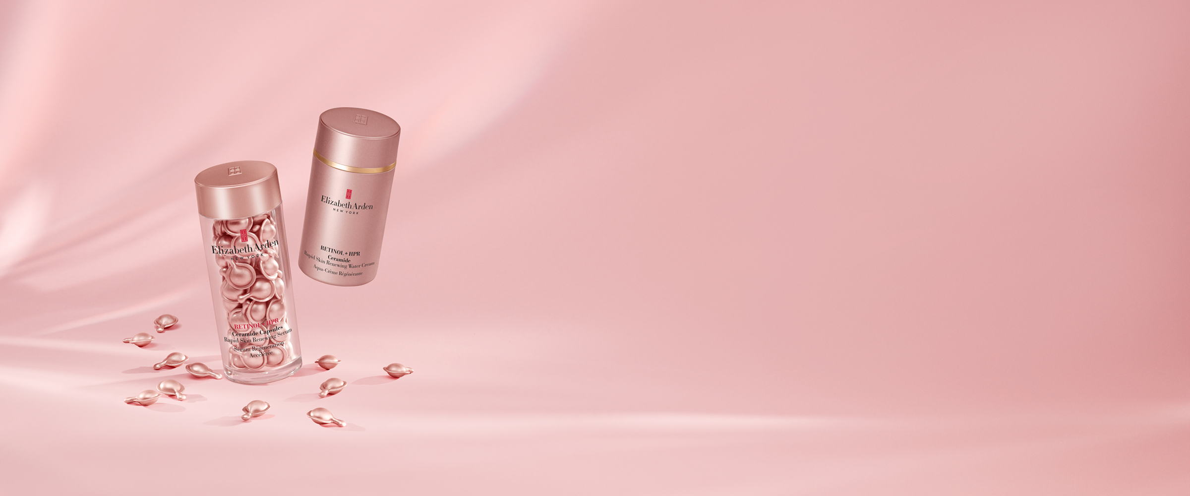 Stylized Elizabeth Arden Retinol + HPR Skincare Product Image Desktop banner