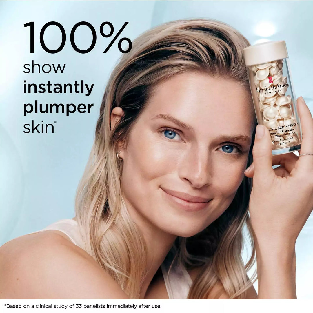 Hyaluronic Acid + Peptides Ceramide Capsules Hydra-Plumping Serum claims: 100% show instantly plumper skin