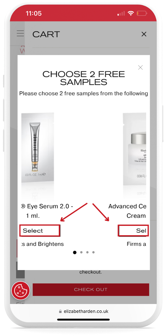 Elizabeth Arden UK How To Get Free Samples Step 3: Scroll to Pick Two Samples