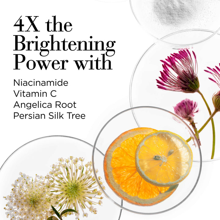 4x the brightening power with niacinamide, vitamin c, angelica root, and persian silk tree