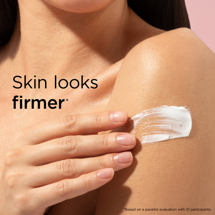  Applying Eternal Aura Body Balm moisturiser to shoulder for smoother, firmer-looking skin