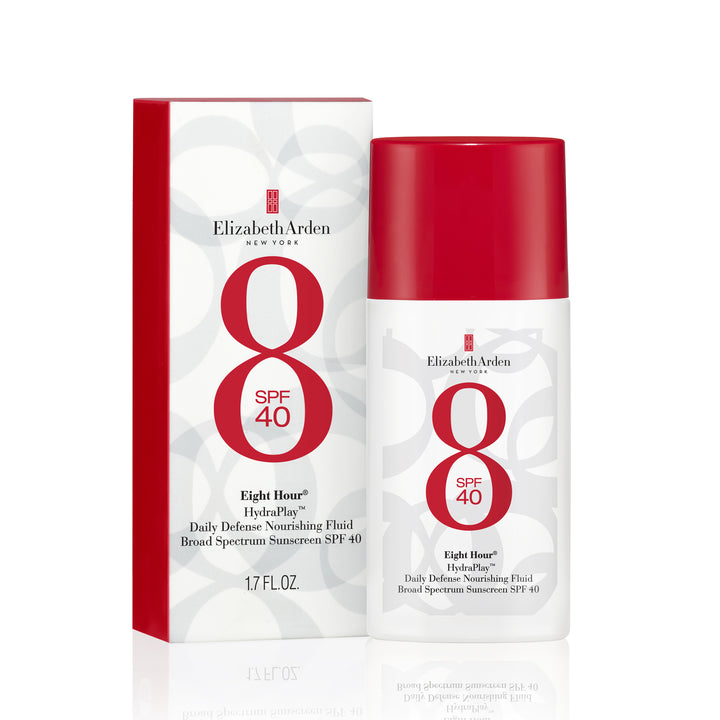 Eight Hour® HydraPlay™ Daily Defense Nourishing Fluid Broad Spectrum SPF 40 Product Bottle & Box