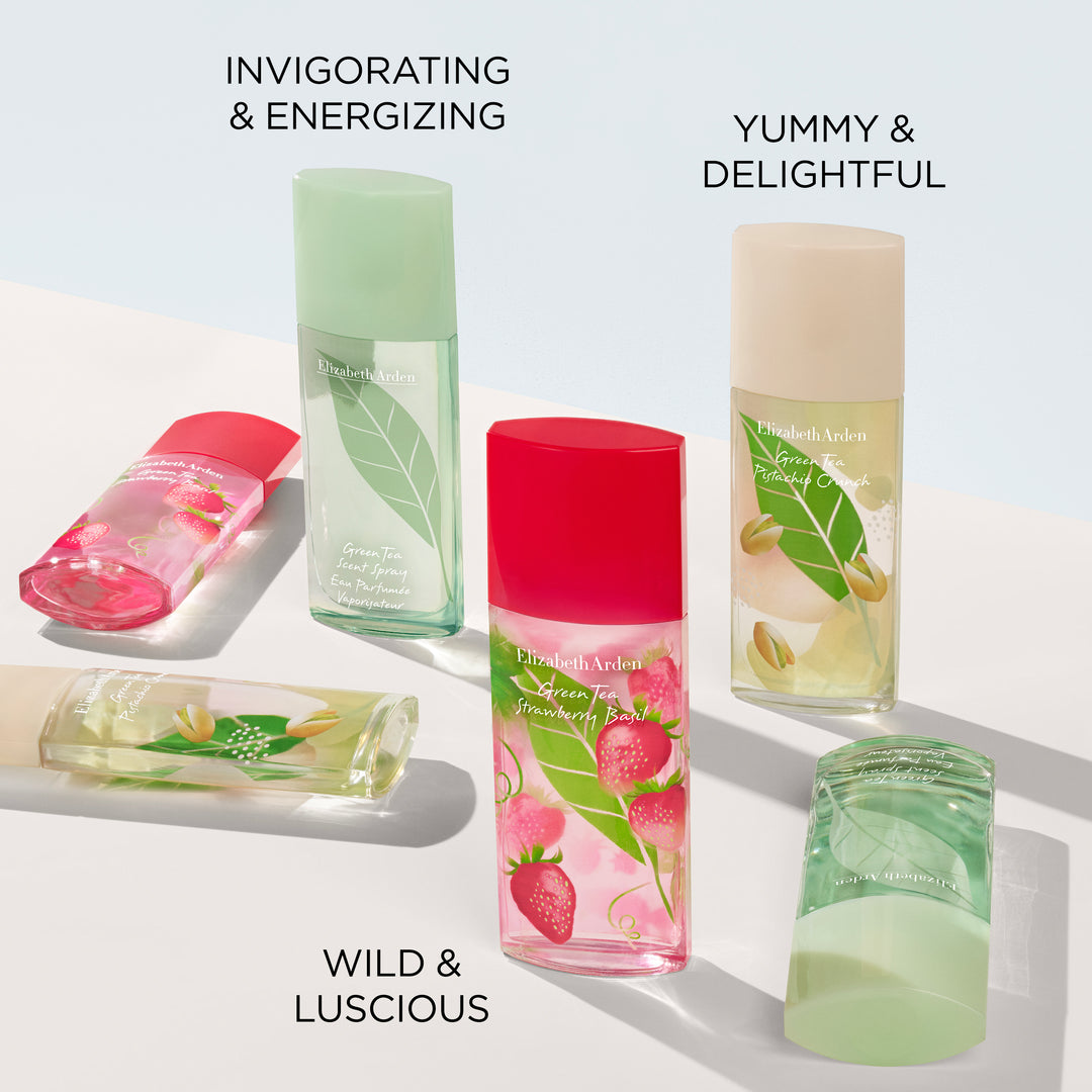 Elizabeth Arden Green Tea fragrance collection including Strawberry Basil and Pistachio variants