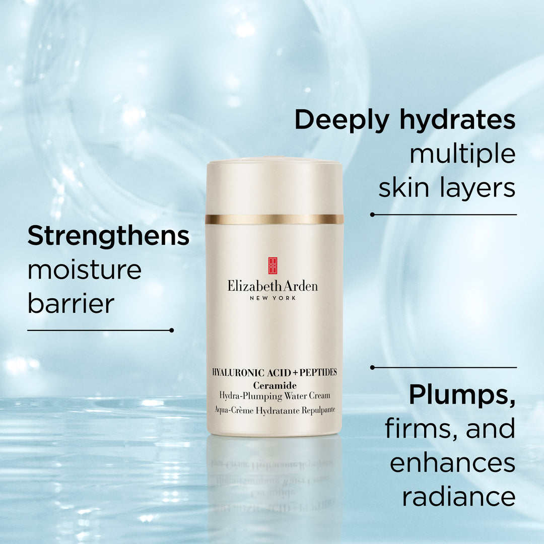 Hyaluronic Acid + Peptides Ceramide Hydra-Plumping Water Cream benefits: deeply hydrates, strenghtens and plumps skin