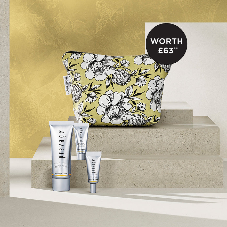 Yellow floral bag with FREE 3-piece prevage gift