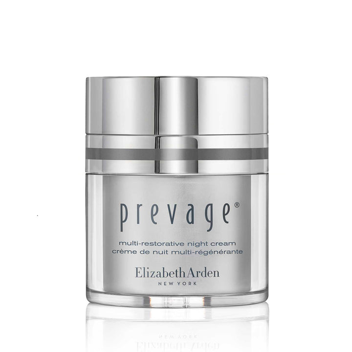 Elizabeth Arden Prevage multi-restorative night cream jar on a white background