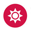 A circular red icon with a white six-pointed star or sunburst in the center, shown on a plain white background.